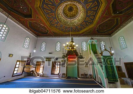 King's Mosque, Xhamia Mbret, Prayer Hall, Wooden carved ceiling, Berat, Albania, Europe View Large Photo Image Stock Photograph - King's Mosque, Xhamia Mbret, Prayer Hall, Wooden carved ceiling, Berat, Albania, Europe. Fotosearch