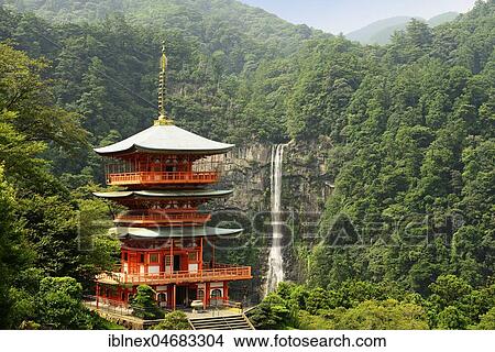 Picture - Kumano Nachi Waterfalls with Nachi-san Seiganto-ji Temple, Nakahechi Route, Kumano Kodo Pilgrimage Trail, Kii Mountains, Wakayama, Japan, Asia. Fotosearch