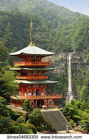 Stock Photography - Kumano Nachi Waterfalls with Nachi-san Seiganto-ji Temple, Nakahechi Route, Kumano Kodo Pilgrimage Trail, Kii Mountains, Wakayama, Japan, Asia. Fotosearch
