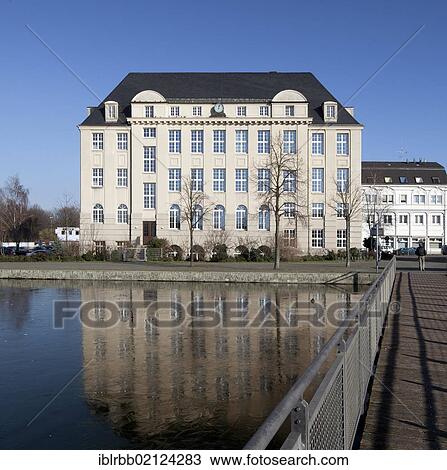 Stock Image - Labour Court Gelsenkirchen, administration building of the former Rheinelbe Colliery, Gelsenkirchen, Ruhr Area, North Rhine-Westphalia, Germany, Europe, PublicGround, Europe. Fotosearch