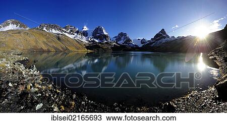 Stock Image - Lagoon with a reflection of the Andes Mountains, Tuni, La Paz, Bolivia, South America. Fotosearch