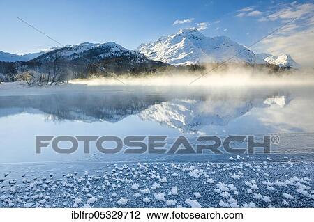 Stock Image - Lake Sils, Piz da la Margna, 3158 m, Switzerland, Europe. Fotosearch