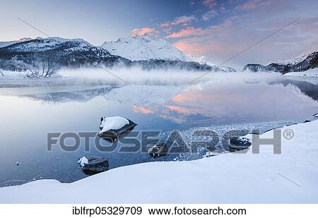 Stock Photo - Lake Sils, Piz da la Margna, 3158 m, Switzerland, Europe. Fotosearch