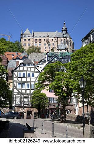 Stock Photo - Landgrafenschloss Castle and the historic town centre, Marburg, Hesse, Germany, Europe, PublicGround, Europe. Fotosearch