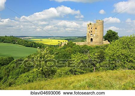 Stock Photograph - Landscape with ruin of Arnstein Castle, Sylda-Harkerode, Mansfeld-South Harz, Saxony-Anhalt, Germany, Europe. Fotosearch