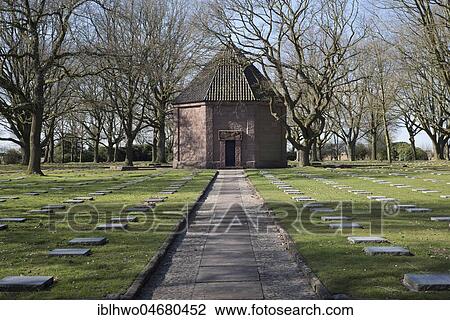 Stock Image - Largest German military cemetery, war cemetery Menen, cemetery with chapel, Menen, Flanders, Belgium, Europe. Fotosearch