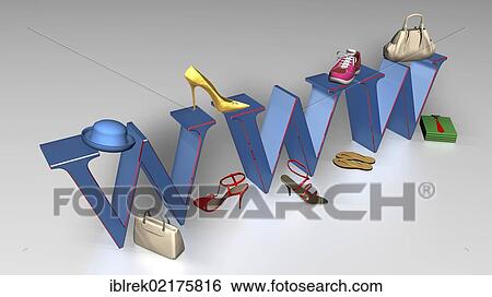 Stock Photograph - Letters WWW and various articles of clothing, illustration, symbolic image for internet shopping. Fotosearch