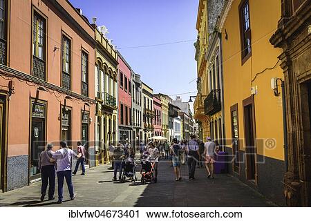 Lively alley with typical colorful houses in the pedestrian area, old town, San Cristóbal de La Laguna, Tenerife, Canary Islands, Canary Islands, Spain, Europe View Large Photo Image Stock Image - Lively alley with typical colorful houses in the pedestrian area, old town, San Cristóbal de La Laguna, Tenerife, Canary Islands, Canary Islands, Spain, Europe. Fotosearch