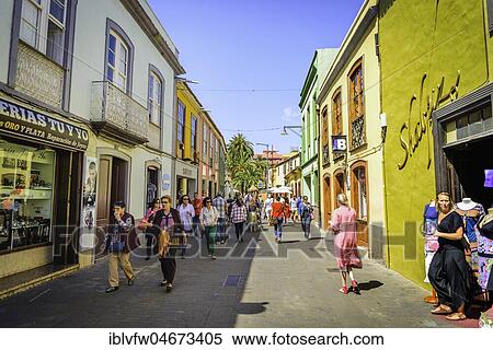 Lively alley with typical colorful houses in the pedestrian area, old town, San Cristóbal de La Laguna, Tenerife, Canary Islands, Canary Islands, Spain, Europe View Large Photo Image Stock Photography - Lively alley with typical colorful houses in the pedestrian area, old town, San Cristóbal de La Laguna, Tenerife, Canary Islands, Canary Islands, Spain, Europe. Fotosearch