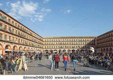 Stock Image - Lively square with restaurants, Plaza de la Corredera, Córdoba, province of Cordoba, Andalusia, Spain, Europe. Fotosearch
