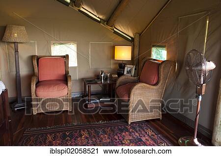 Stock Image - Lodge, Abu Camp, Okavango Delta, Botswana, Africa. Fotosearch