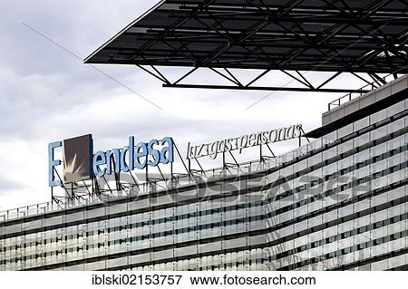 Logo and lettering on the headquarters of the Spanish energy company Endesa in Madrid, Spain, Europe View Large Photo Image Stock Photo - Logo and lettering on the headquarters of the Spanish energy company Endesa in Madrid, Spain, Europe. Fotosearch