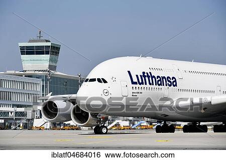 Lufthansa, Airbus, A380-800, Munich Airport, Upper Bavaria, Bavaria, Germany, Europe View Large Photo Image Stock Photograph - Lufthansa, Airbus, A380-800, Munich Airport, Upper Bavaria, Bavaria, Germany, Europe. Fotosearch