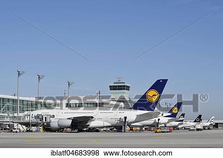 Lufthansa, Airbus, A380-800, Terminal 2, Munich Airport, Upper Bavaria, Bavaria, Germany, Europe View Large Photo Image Stock Photo - Lufthansa, Airbus, A380-800, Terminal 2, Munich Airport, Upper Bavaria, Bavaria, Germany, Europe. Fotosearch