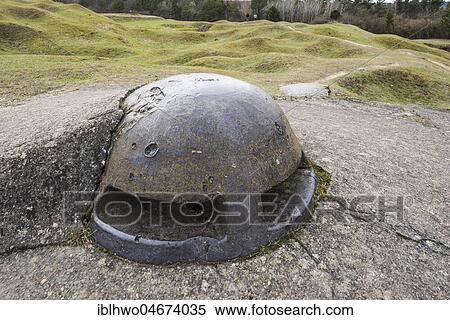 Stock Photography - Machine gun casemate, bullets in a steel shell, destroyed area, Fort de Vaux, Memorial and Museum, Battlefield of Verdun, First World War, Verdun, Grand Est, France, Europe. Fotosearch