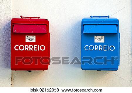 Mailboxes of the Portuguese postal service, Correio, in red and blue for different collection times, in the district of Belem, Lisbon, Portugal, Europe View Large Photo Image Stock Photo - Mailboxes of the Portuguese postal service, Correio, in red and blue for different collection times, in the district of Belem, Lisbon, Portugal, Europe. Fotosearch