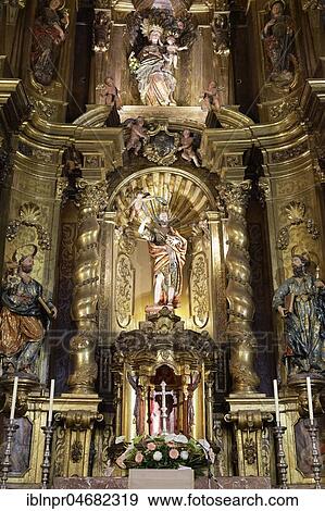 Main altar, interior, Church of St. Bartholomew, Roman Catholic parish church, Plaza de sa Constitucio, Sóller, Serra de Tramuntana, Majorca, Balearic Islands, Spain, Europe View Large Photo Image Stock Photo - Main altar, interior, Church of St. Bartholomew, Roman Catholic parish church, Plaza de sa Constitucio, Sóller, Serra de Tramuntana, Majorca, Balearic Islands, Spain, Europe. Fotosearch