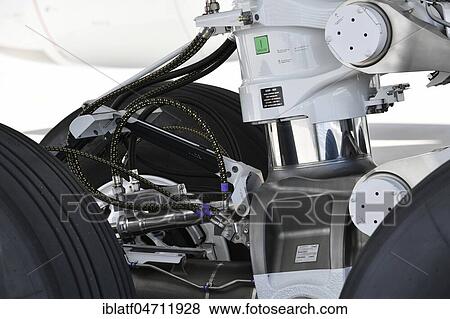 Main landing gear, left, suspension, hydraulic hoses, steering, brakes, Lufthansa, Airbus, A 350-900, Germany, Europe View Large Photo Image Stock Photo - Main landing gear, left, suspension, hydraulic hoses, steering, brakes, Lufthansa, Airbus, A 350-900, Germany, Europe. Fotosearch