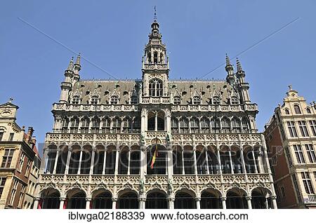 Stock Photo - Maison du Roi building, Broodhuis, city museum on Grote Markt square, Grand Place square, Brussels, Belgium, Europe, PublicGround, Europe. Fotosearch