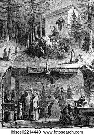 Manufacture of Chartreuse herbal liqueur by the Carthusian monks of the Grande Chartreuse monastery, La Grande Chartreuse, near Grenoble, France, historical wood engraving, circa 1888, Europe View Large Photo Image Stock Image - Manufacture of Chartreuse herbal liqueur by the Carthusian monks of the Grande Chartreuse monastery, La Grande Chartreuse, near Grenoble, France, historical wood engraving, circa 1888, Europe. Fotosearch