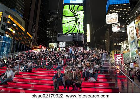 Many people on red stairs, TKTS, Broadway, Times Square pedestrian zone, Midtown, Manhattan, New York City, USA, North America View Large Photo Image Stock Image - Many people on red stairs, TKTS, Broadway, Times Square pedestrian zone, Midtown, Manhattan, New York City, USA, North America. Fotosearch