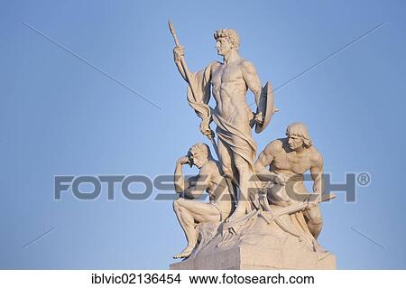 Picture - Marble statue group of Il Vittoriano monument in the evening light, Rome, Italy, Europe. Fotosearch