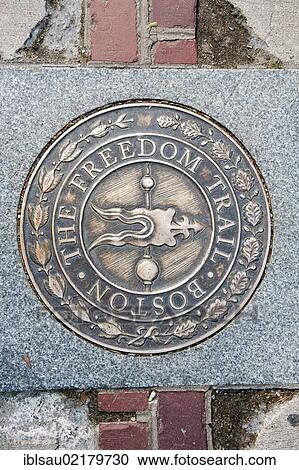 Metal plate on the floor marking the Freedom Trail tour route, Boston, Massachusetts, New England, USA, North America View Large Photo Image Stock Image - Metal plate on the floor marking the Freedom Trail tour route, Boston, Massachusetts, New England, USA, North America. Fotosearch