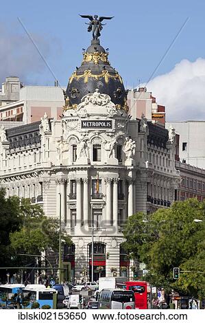 Metropolis Building, Edificio Metrópolis, on Gran Vía avenue, Madrid, Spain, Europe View Large Photo Image Stock Image - Metropolis Building, Edificio Metrópolis, on Gran Vía avenue, Madrid, Spain, Europe. Fotosearch