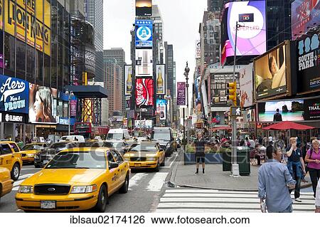 Metropolis, high-rise buildings and bright neon avertising signs, yellow cabs, taxis, intersection of Broadway and 7th Avenue, Times Square, Midtown, Manhattan, New York City, USA, North America, America, North America View Large Photo Image Stock Photograph - Metropolis, high-rise buildings and bright neon avertising signs, yellow cabs, taxis, intersection of Broadway and 7th Avenue, Times Square, Midtown, Manhattan, New York City, USA, North America, America, North America. Fotosearch