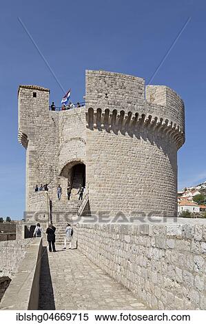 Minceta Fort, city wall, old town, Dubrovnik, Croatia, Europe View Large Photo Image Stock Photography - Minceta Fort, city wall, old town, Dubrovnik, Croatia, Europe. Fotosearch