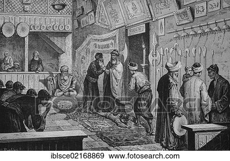 Miracle healing in the Monastery of the Howling Dervishes in Scutari, today Shkodra, Albania, historical engraving, 1883, Europe View Large Photo Image Stock Photo - Miracle healing in the Monastery of the Howling Dervishes in Scutari, today Shkodra, Albania, historical engraving, 1883, Europe. Fotosearch