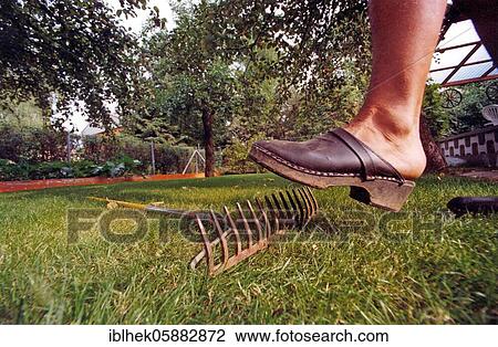 Stock Image - Misfortune, man steps on a rake, Berlin, Germany, Europe. Fotosearch