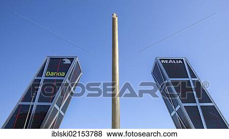 Modern office towers, Puerta de Europa, also called Torres Kio, with the headquarters of the bank Bankia, to which the bank Caja Madrid also belongs, Plaza Castilla square, Madrid, Spain, Europe View Large Photo Image Stock Photo - Modern office towers, Puerta de Europa, also called Torres Kio, with the headquarters of the bank Bankia, to which the bank Caja Madrid also belongs, Plaza Castilla square, Madrid, Spain, Europe. Fotosearch