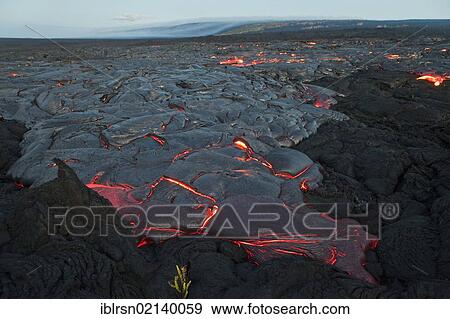 Molten pahoehoe type lava flowing from a crack in the East Rift Zone towards the sea, lava field of the Kilauea shield volcano, Hawai'i Volcanoes National Park, Kalapana, Hawai'i, USA, North America View Large Photo Image Stock Photo - Molten pahoehoe type lava flowing from a crack in the East Rift Zone towards the sea, lava field of the Kilauea shield volcano, Hawai'i Volcanoes National Park, Kalapana, Hawai'i, USA, North America. Fotosearch