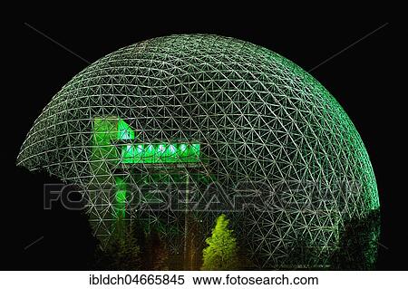 Stock Photography - Montreal Biosphère at night in green light, Montreal, Quebec, Canada, North America. Fotosearch