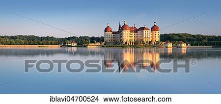 Moritzburg Castle, Augustus the Strong's hunting lodge, water reflection in the lake, dawn, Saxony, Germany, Europe View Large Photo Image Picture - Moritzburg Castle, Augustus the Strong's hunting lodge, water reflection in the lake, dawn, Saxony, Germany, Europe. Fotosearch