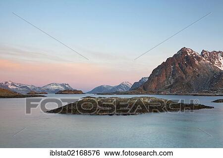 Stock Photograph - Morning mood near Henningsvaer in the Lofoten Islands, Norway, Europe. Fotosearch