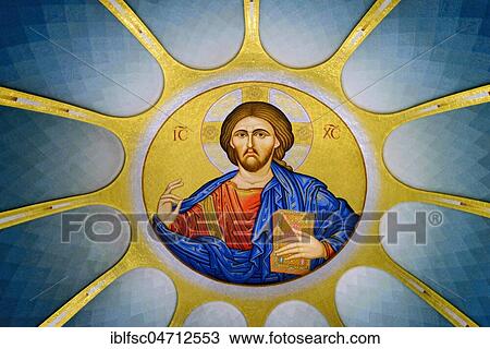 Mosaic with Christ Pantocrator, detail dome, Orthodox Resurrection Cathedral, Tirana, Albania, Europe View Large Photo Image Stock Image - Mosaic with Christ Pantocrator, detail dome, Orthodox Resurrection Cathedral, Tirana, Albania, Europe. Fotosearch