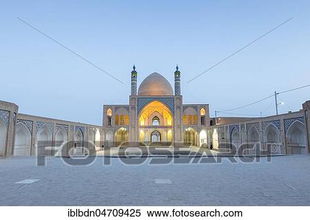 Stock Photography - Mosque Masjed-e Agha Bozorg at dusk, Kashan, Iran, Asia. Fotosearch