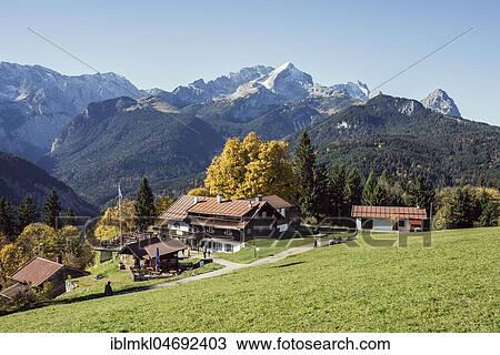 Mountain Inn Eckbauer with the Wetterstein range, Garmisch-Partenkirchen, Werdenfelser Land, Upper Bavaria, Bavaria, Germany, Europe View Large Photo Image Stock Image - Mountain Inn Eckbauer with the Wetterstein range, Garmisch-Partenkirchen, Werdenfelser Land, Upper Bavaria, Bavaria, Germany, Europe. Fotosearch