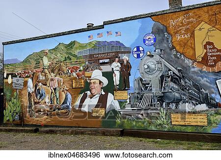 Stock Photograph - Mural, wall painting, Alpine, Texas, USA, North America. Fotosearch