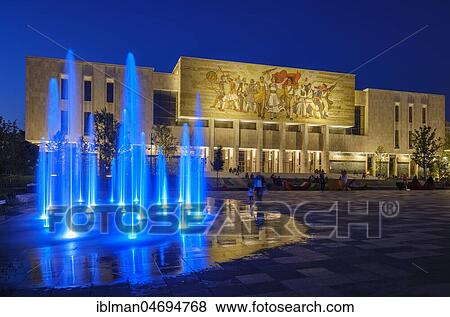 National Historical Museum with Fountain, Muzeu Historik Kombëtar, at night, Skanderbeg Square, Tirana, Albania, Europe View Large Photo Image Stock Photo - National Historical Museum with Fountain, Muzeu Historik Kombëtar, at night, Skanderbeg Square, Tirana, Albania, Europe. Fotosearch