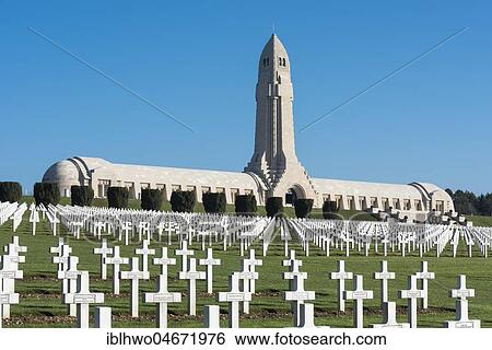 Stock Photograph - National military cemetery of fallen soldiers during World War I, Douaumont charnel house, Verdun, France, Europe. Fotosearch
