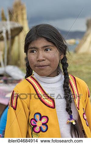 Native girl, portrait, tribe of the Urus, Lake Titicaca, Puno region, Peru, South America View Large Photo Image Picture - Native girl, portrait, tribe of the Urus, Lake Titicaca, Puno region, Peru, South America. Fotosearch