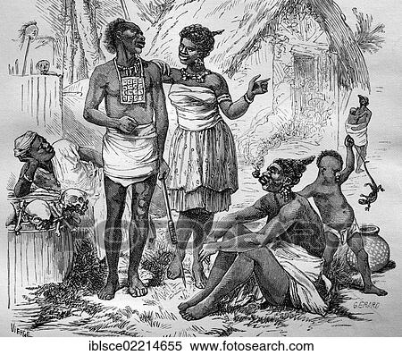 Stock Photography - Natives in Senegal, Africa, historical woodcut, circa 1888. Fotosearch