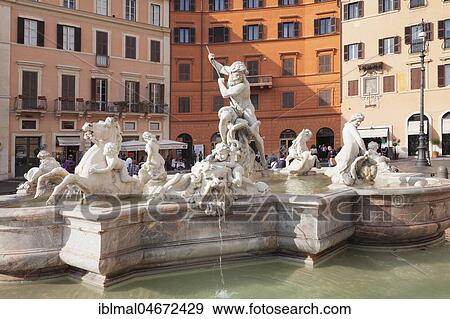 Stock Photo - Neptune Fountain, Fontana del Nettuno, Piazza Navona, Rome, Lazio, Italy, Europe. Fotosearch