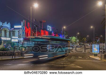 Night view, coach with light trail in front of shopping centre, Playa del Ingles, San Bartolomé de Tirajana, Gran Canaria, Spain, Europe View Large Photo Image Stock Image - Night view, coach with light trail in front of shopping centre, Playa del Ingles, San Bartolomé de Tirajana, Gran Canaria, Spain, Europe. Fotosearch