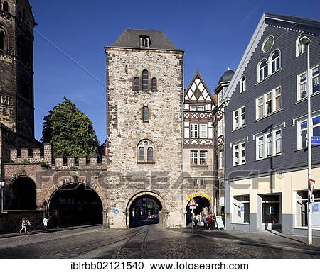 Stock Image - Nikolaitor, historical city gate, Eisenach, Thuringia, Germany, Europe, PublicGround, Europe. Fotosearch
