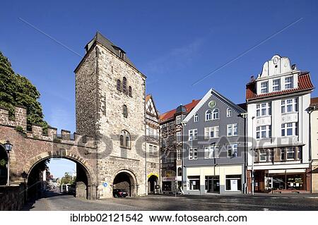 Stock Image - Nikolaitor, historical city gate, Eisenach, Thuringia, Germany, Europe, PublicGround, Europe. Fotosearch