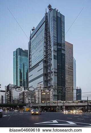 Stock Photo - Nippon TV Tower and Royal Park Shiodome Tower, Shiodome City Center, Dusk, Shimbashi, Tokyo, Japan, Asia. Fotosearch